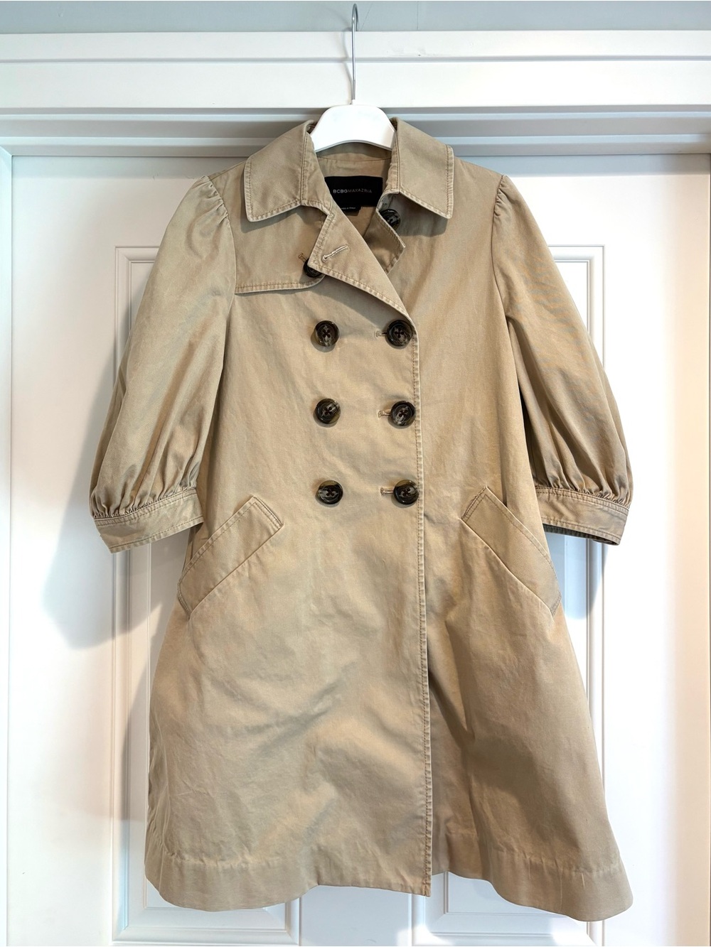 BCBG MaxAzria Khaki Tan Collared Trench Coat Jacket XS